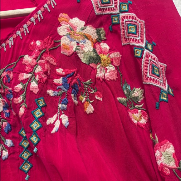 Johnny Was Red Embroidered Floral Blouse Tunic Boho - Picture 6 of 8